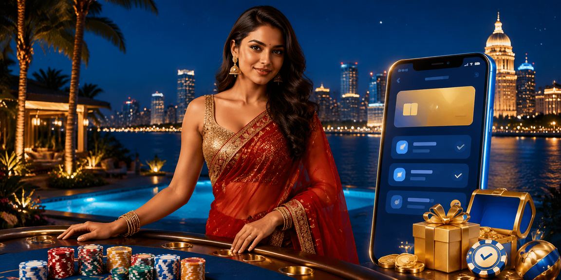 Happy Indian woman using smartphone to register new gaming account